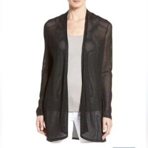 Eileen Fisher Tencel Twisted Pointelle Open Cardigan Sweater Large